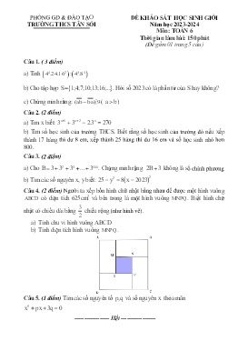 Đề khảo sát HSG Toán 6 - Năm học 2023-2024 - Trường THCS Tân Sỏi (Có đáp án)
