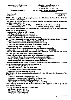 Đề kiểm tra chất lượng cuối học kì II Lịch sử và Địa lí 9 - Mã đề 0492 - Năm học 2024-2025 - Sở GD&ĐT Bắc Giang (Có đáp án)