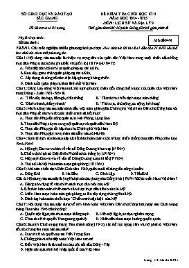 Đề kiểm tra chất lượng cuối học kì II Lịch sử và Địa lí 9 - Mã đề 0491 - Năm học 2024-2025 - Sở GD&ĐT Bắc Giang (Có đáp án)