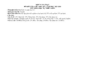 Đề kiểm tra chất lượng giữa học kì I Khoa học tự nhiên 6 - Năm học 2023-2024 - Trường THCS Tân Sỏi (Có đáp án + Ma trận)