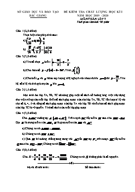 Đề kiểm tra chất lượng học kì I Toán 7 - Năm học 2019-2020 - Sở GD&ĐT Bắc Giang