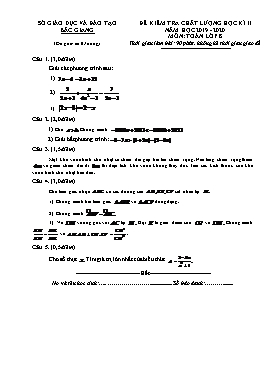Đề kiểm tra chất lượng học kì II Toán 8 - Năm học 2019-2020 - Sở GD&ĐT Bắc Giang