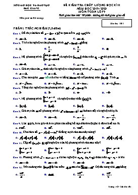 Đề kiểm tra chất lượng học kì II Toán 9 - Mã đề 101 - Năm học 2019-2020 - Sở GD&ĐT Bắc Giang