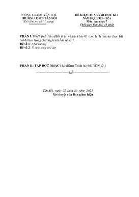 Đề kiểm tra cuối học kì I Âm nhạc 7 - Năm học 2023-2024 - Trường THCS Tân Sỏi (Có hướng dấn chấm)