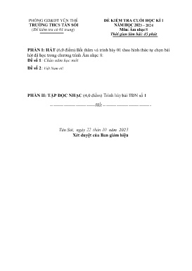 Đề kiểm tra cuối học kì I Âm nhạc 8 - Năm học 2023-2024 - Trường THCS Tân Sỏi (Có hướng dấn chấm)