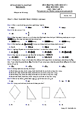 Đề kiểm tra cuối học kì I Toán 6 - Mã đề 161 - Năm học 2021-2022 - Sở GD&ĐT Bắc Giang