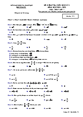Đề kiểm tra cuối học kì I Toán 7 - Mã đề 171 - Năm học 2021-2022 - Sở GD&ĐT Bắc Giang