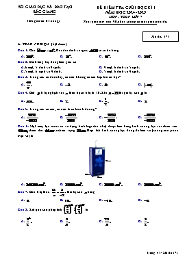 Đề kiểm tra cuối học kì I Toán 7 - Mã đề 171 - Năm học 2024-2025 - Sở GD&ĐT Bắc Giang
