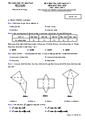 Đề kiểm tra cuối học kì I Toán 8 - Mã đề 181 - Năm học 2024-2025 - Sở GD&ĐT Bắc Giang