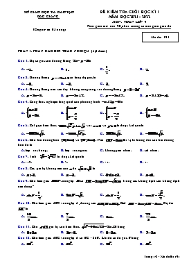 Đề kiểm tra cuối học kì I Toán 9 - Mã đề 191 - Năm học 2021-2022 - Sở GD&ĐT Bắc Giang