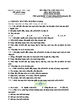 Đề kiểm tra cuối học kì II Công nghệ 8 - Năm học 2023-2024 - PGD Yên Thế (Có đáp án)
