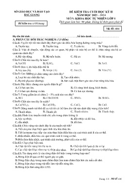 Đề kiểm tra cuối học kì II Khoa học tự nhiên 8 - Mã đề 484 - Năm học 2023-2024 - Sở GD&ĐT Bắc Giang