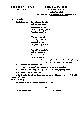 Đề kiểm tra cuối học kì II Ngữ văn 6 - Năm học 2020-2021 - Sở GD&ĐT Bắc Giang (Có đáp án)