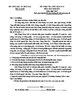 Đề kiểm tra cuối học kì II Ngữ văn 7 - Năm học 2020-2021 - Sở GD&ĐT Bắc Giang (Có đáp án)