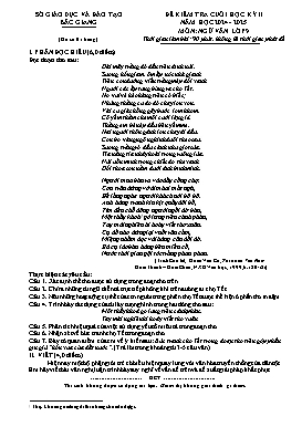 Đề kiểm tra cuối học kì II Ngữ văn 9 - Năm học 2024-2025 - Sở GD&ĐT Bắc Giang (Có đáp án)