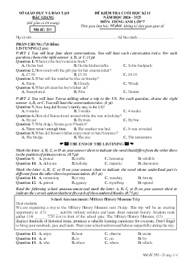 Đề kiểm tra cuối học kì II Tiếng Anh 9 - Mã đề 293 - Năm học 2024-2025 - Sở GD&ĐT Bắc Giang (Có đáp án + File nghe)