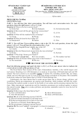 Đề kiểm tra cuối học kì II Tiếng Anh 9 - Mã đề 294 - Năm học 2024-2025 - Sở GD&ĐT Bắc Giang (Có đáp án + File nghe)