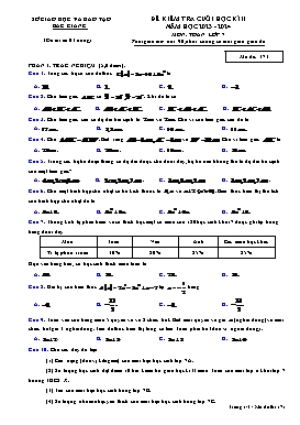 Đề kiểm tra cuối học kì II Toán 7 - Mã đề 171 - Năm học 2023-2024 - Sở GD&ĐT Bắc Giang (Có đáp án)