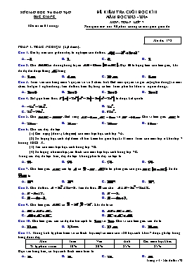 Đề kiểm tra cuối học kì II Toán 7 - Mã đề 172 - Năm học 2023-2024 - Sở GD&ĐT Bắc Giang (Có đáp án)