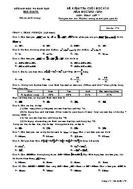 Đề kiểm tra cuối học kì II Toán 7 - Mã đề 174 - Năm học 2023-2024 - Sở GD&ĐT Bắc Giang (Có đáp án)