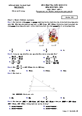 Đề kiểm tra cuối học kì II Toán 8 - Mã đề 182 - Năm học 2023-2024 - Sở GD&ĐT Bắc Giang (Có đáp án)