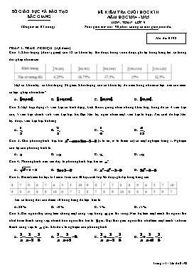 Đề kiểm tra cuối học kì II Toán 9 - Mã đề 0192 - Năm học 2024-2025 - Sở GD&ĐT Bắc Giang (Có đáp án)
