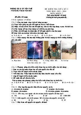 Đề kiểm tra giữa học kì I Khoa học tự nhiên 7 - Năm học 2023-2024 - Trường THCS Tân Sỏi