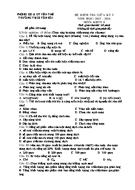 Đề kiểm tra giữa học kì I Khoa học tự nhiên 8 - Năm học 2023-2024 - Trường THCS Tân Sỏi