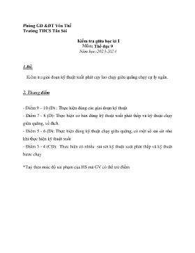 Đề kiểm tra giữa học kì I Thể dục 9 - Năm học 2023-2024 - Trường THCS Tân Sỏi