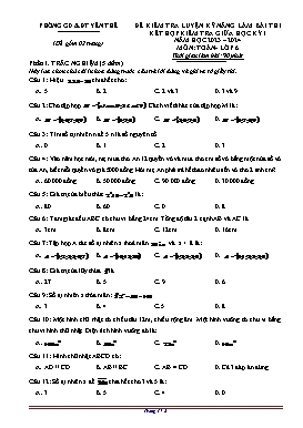 Đề kiểm tra giữa học kì I Toán 6 - Năm học 2023-2024 - PGD Yên Thế