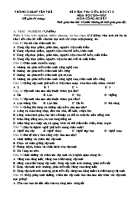 Đề kiểm tra giữa học kì II Công nghệ 7 - Năm học 2024-2025 - PGD Yên Thế (Có đáp án)