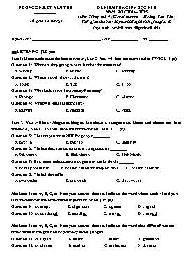 Đề kiểm tra giữa học kì II Tiếng Anh 9 - Năm học 2024-2025 - PGD Yên Thế (Có đáp án)
