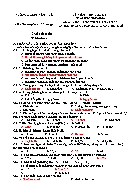 Đề kiểm tra học kì I Khoa học tự nhiên 8 - Năm học 2023-2024 - PGD Yên Thế (Có đáp án)