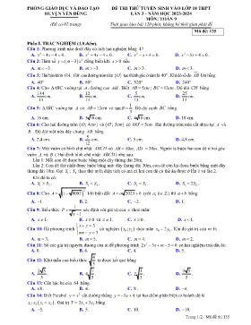 Đề thi thử tuyển sinh vào lớp 10 THPT Toán 9 (Lần 3) - Mã đề 135 - Năm học 2023-2024 - PGD Huyện Yên Dũng