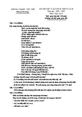Đề thi thử vào lớp 10 Ngữ văn 9 (Lần II) - Năm học 2021-2022 - PGD Yên Thế (Có đáp án)