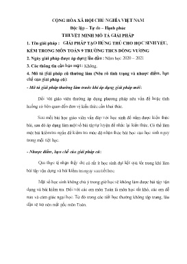 Giải pháp tạo hứng thú cho học sinh yếu, kém trong môn Toán 9 trường THCS Đồng Vương, huyện Yên Thế, tỉnh Bắc Giang
