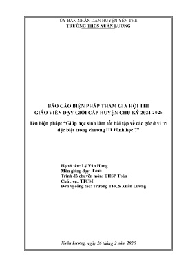 Giúp học sinh làm tốt bài tập về các góc ở vị trí đặc biệt trong chương III Hình học 7