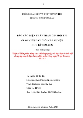 Một số biện pháp nâng cao chất lượng dạy và học thực hành nội dung lắp mạch điện bảng điện môn Công nghệ 9 tại Trường THCS