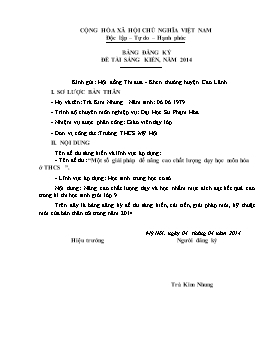 Một số giải pháp để nâng cao chất lượng dạy học môn Hóa ở THCS