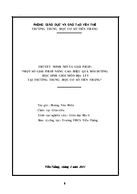 Một số giải pháp nâng cao hiệu quả Bồi dưỡng học sinh giỏi môn Địa lí 9, tại Trường THCS Tiến Thắng