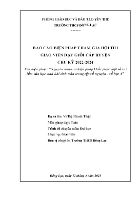 Nguyên nhân và biện pháp khắc phục một số sai lầm của học sinh khi tính toán trong tập số nguyên-Số học 6