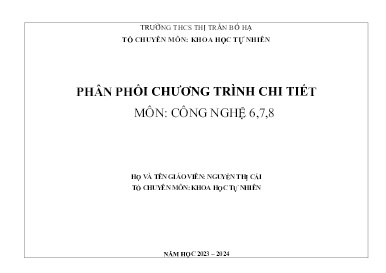 Phân phối chương trình chi tiết Công nghệ Khối THCS - Năm học 2023-2024 - Nguyễn Thị Cải