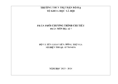 Phân phối chương trình chi tiết Địa lí 7 - Năm học 2023-2024 - Đồng Thị Nga