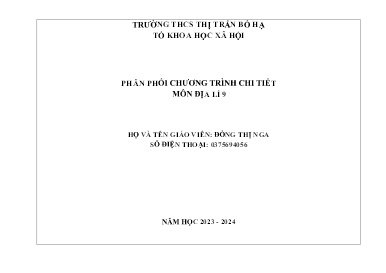 Phân phối chương trình chi tiết Địa lí 9 - Năm học 2023-2024 - Đồng Thị Nga