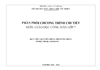 Phân phối chương trình chi tiết GDCD 7 - Năm học 2023-2024 - Phùng Thị Tuyết Nhung