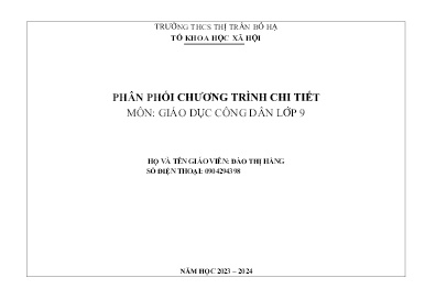 Phân phối chương trình chi tiết GDCD 9 - Năm học 2023-2024 - Đào Thị Hằng
