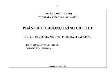 Phân phối chương trình chi tiết Giáo dục địa phương 7 - Năm học 2023-2024 - Bùi Thị Lê