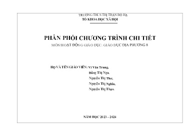 Phân phối chương trình chi tiết Giáo dục địa phương 8 - Năm học 2023-2024 - Nguyễn Thị Nghĩa