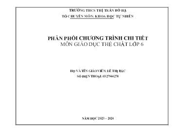 Phân phối chương trình chi tiết Giáo dục thể chất 6 - Năm học 2023-2024 - Lê Thị Bắc