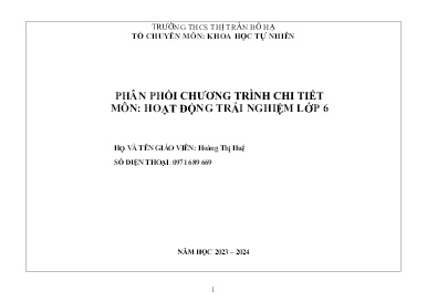 Phân phối chương trình chi tiết Hoạt động trải nghiệm 6 - Năm học 2023-2024 - Hoàng Thị Huế